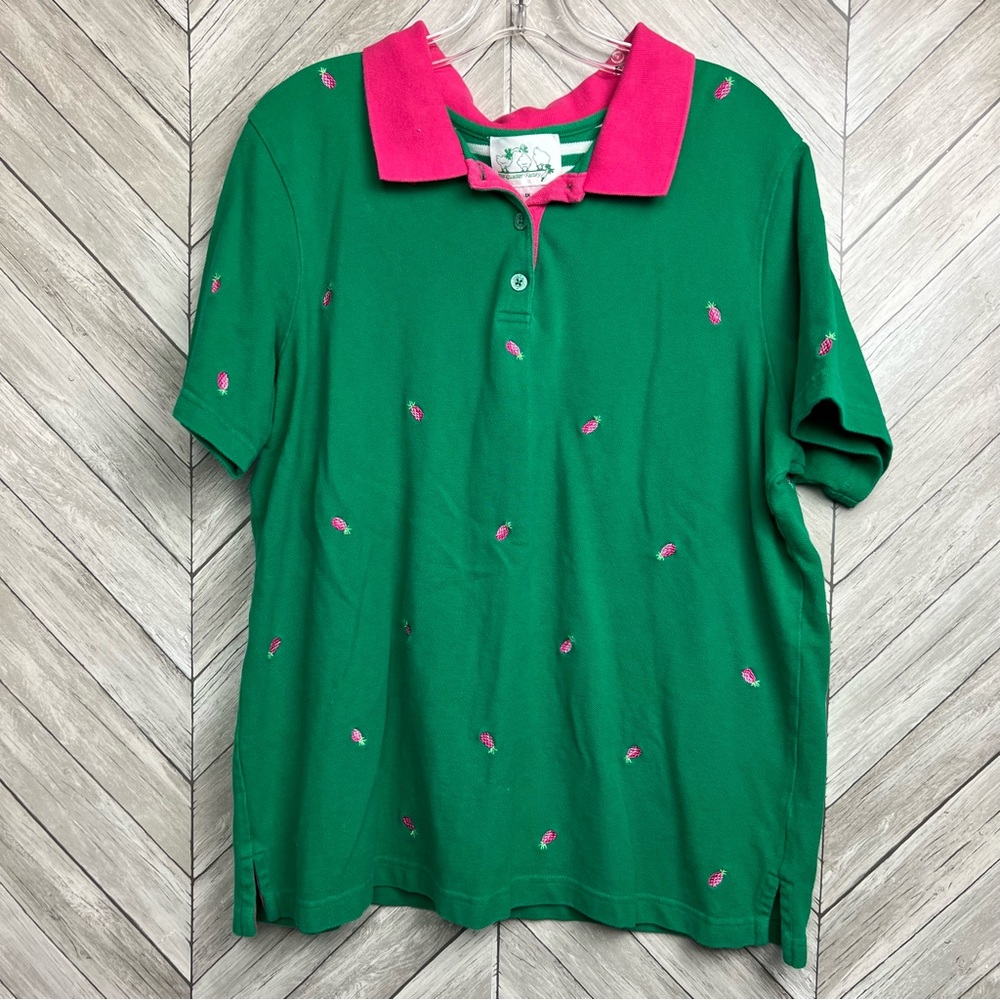 Quacker Factory Sz 1x Fuchsia & Green Polo Shirt - image 1